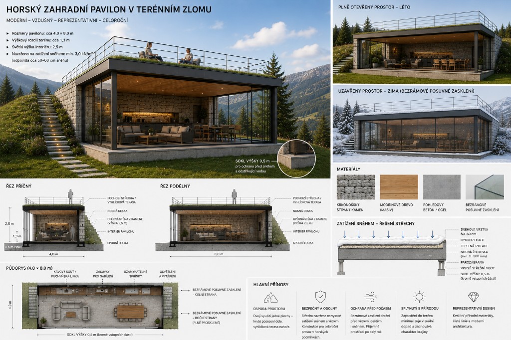 Horský zahradní pavilon – prezentační deska záměru